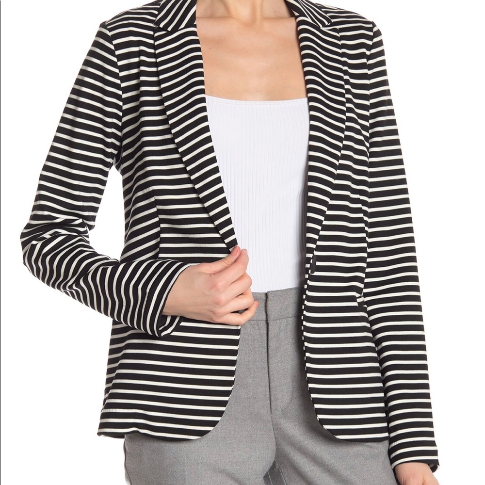 Back & White Striped Collar Blazer Jacket Size M